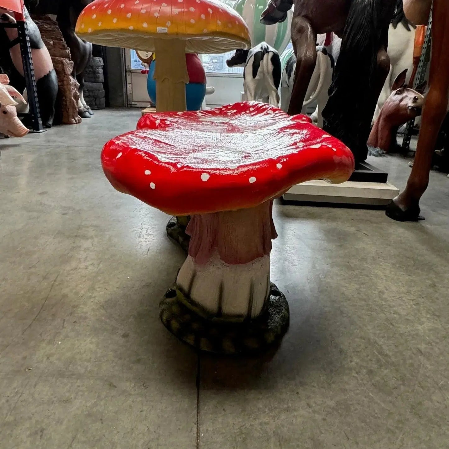 Large Red Double Mushroom Bench Statue R0260L-160012-H