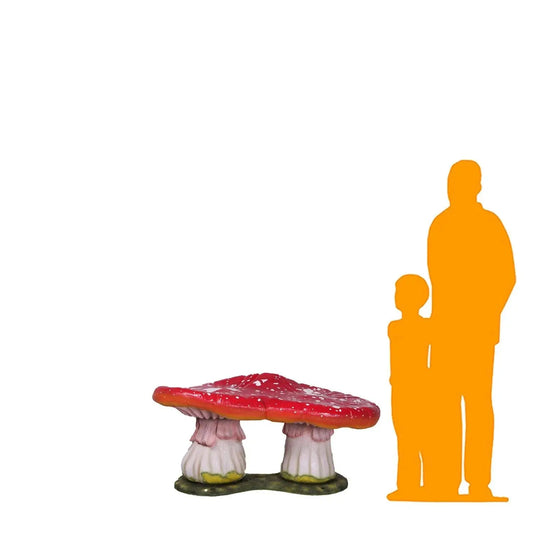 Large Red Double Mushroom Bench Statue R0260L-160012-H