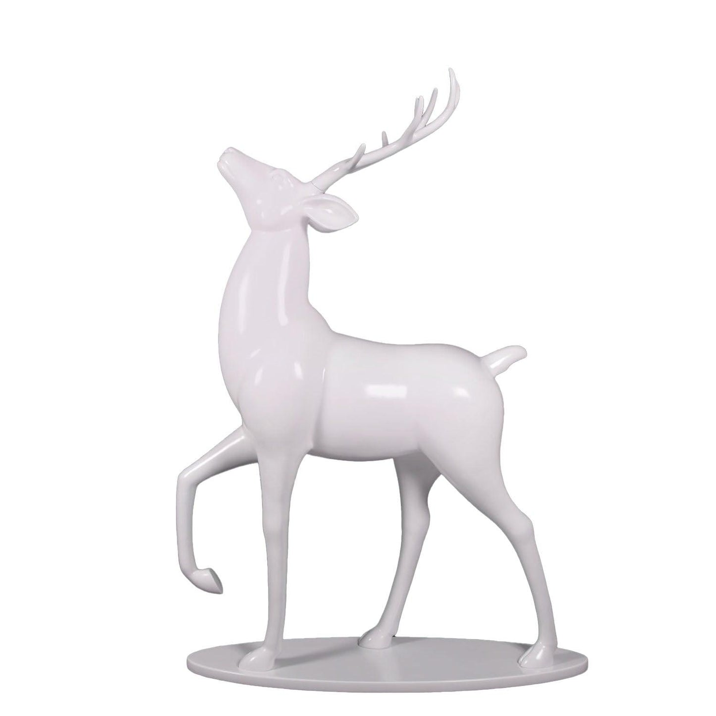 White Royal Stag Reindeer With Base Statue