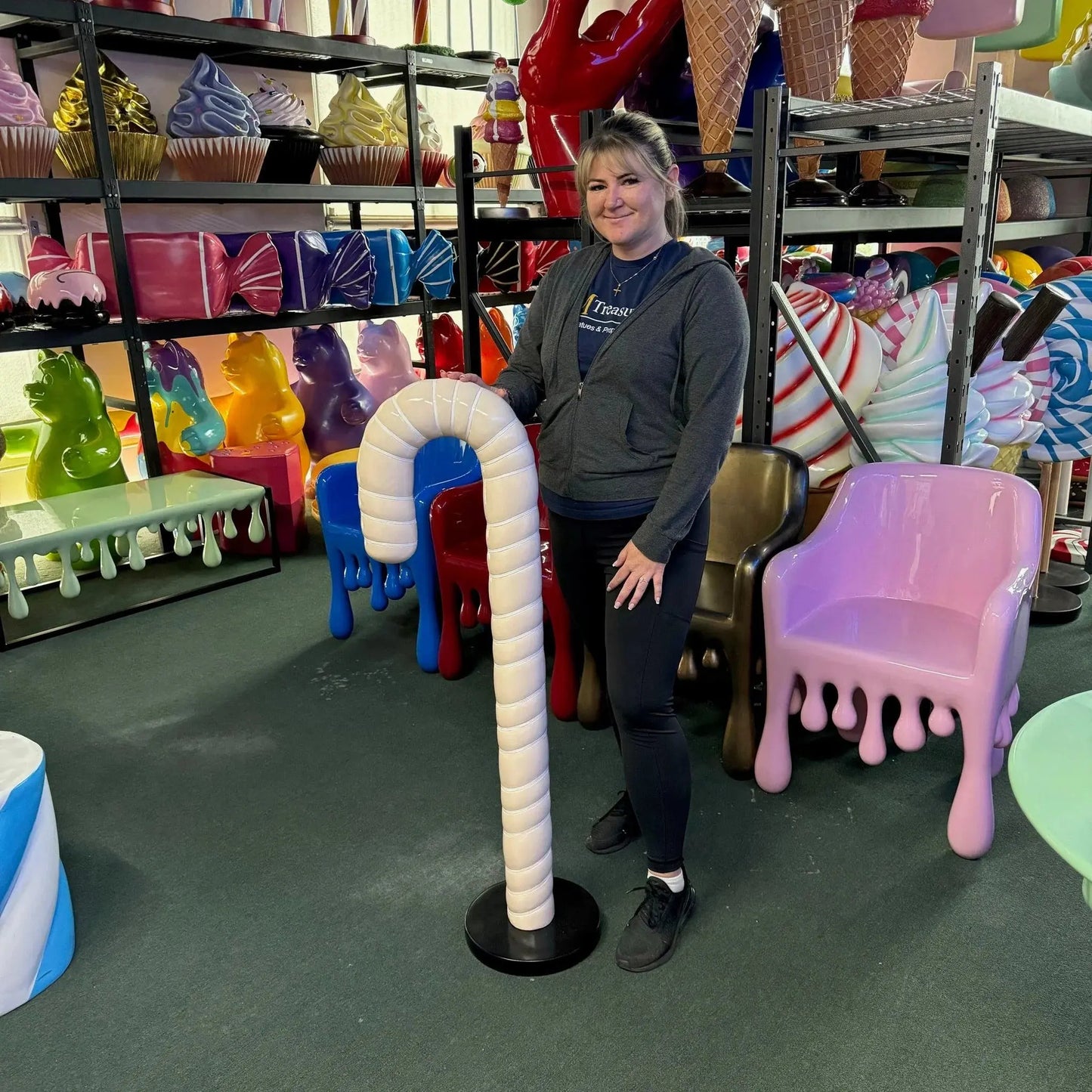 Small Pink Cushion Candy Cane Statue S0094P-160216-H