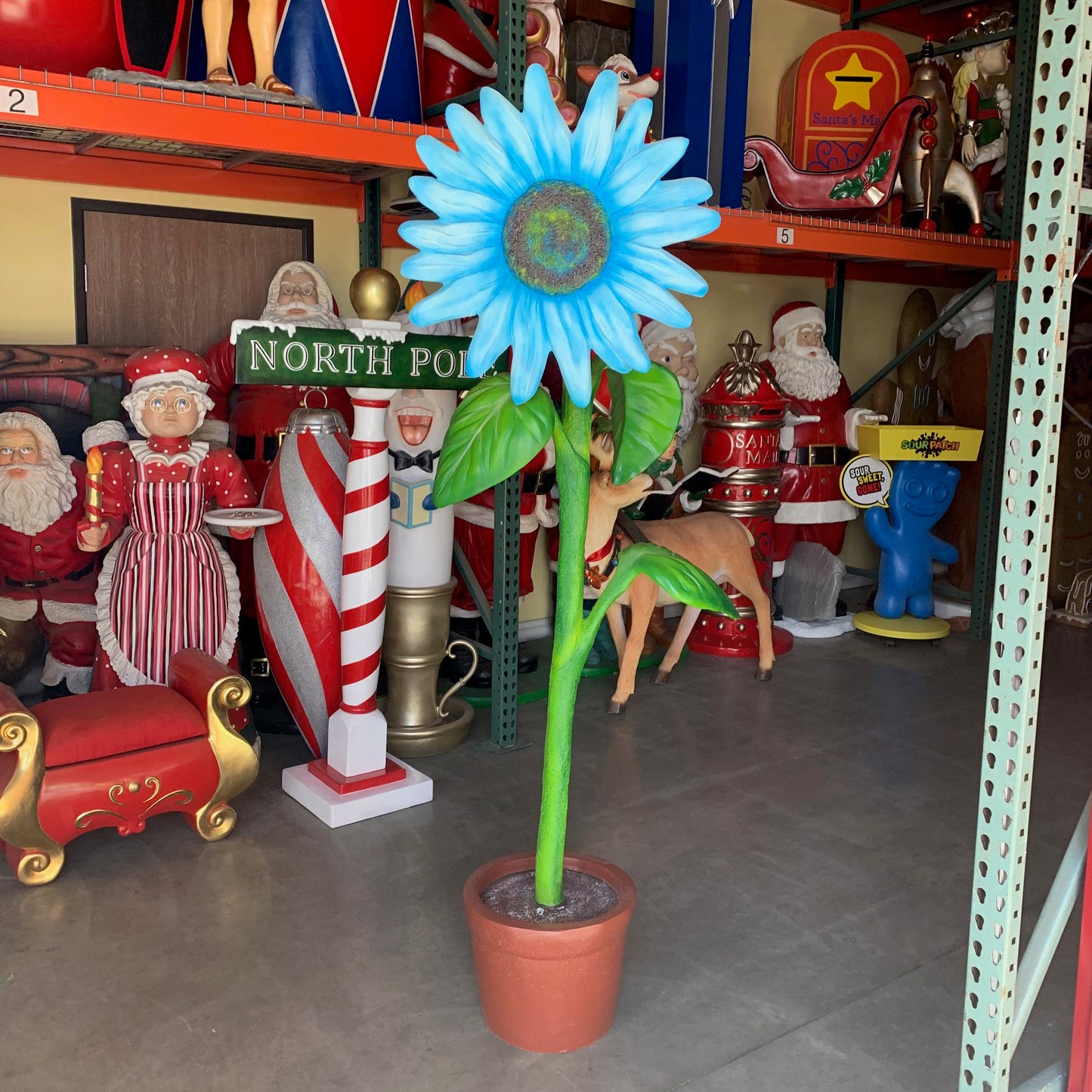 Large Blue Sunflower Statue