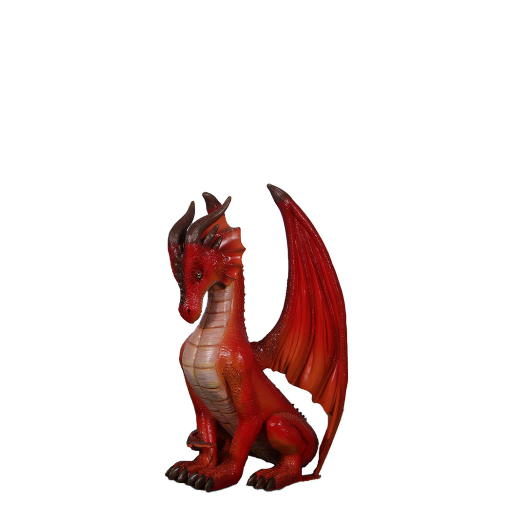 Small Red Sitting Dragon Statue