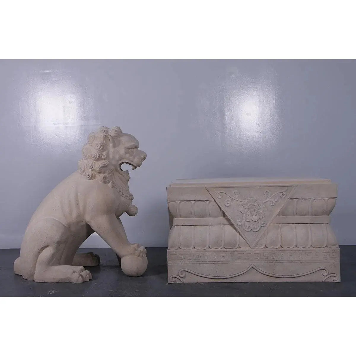 Stone Foo Dog Plinth Base Statue A0772BRS-190163-H