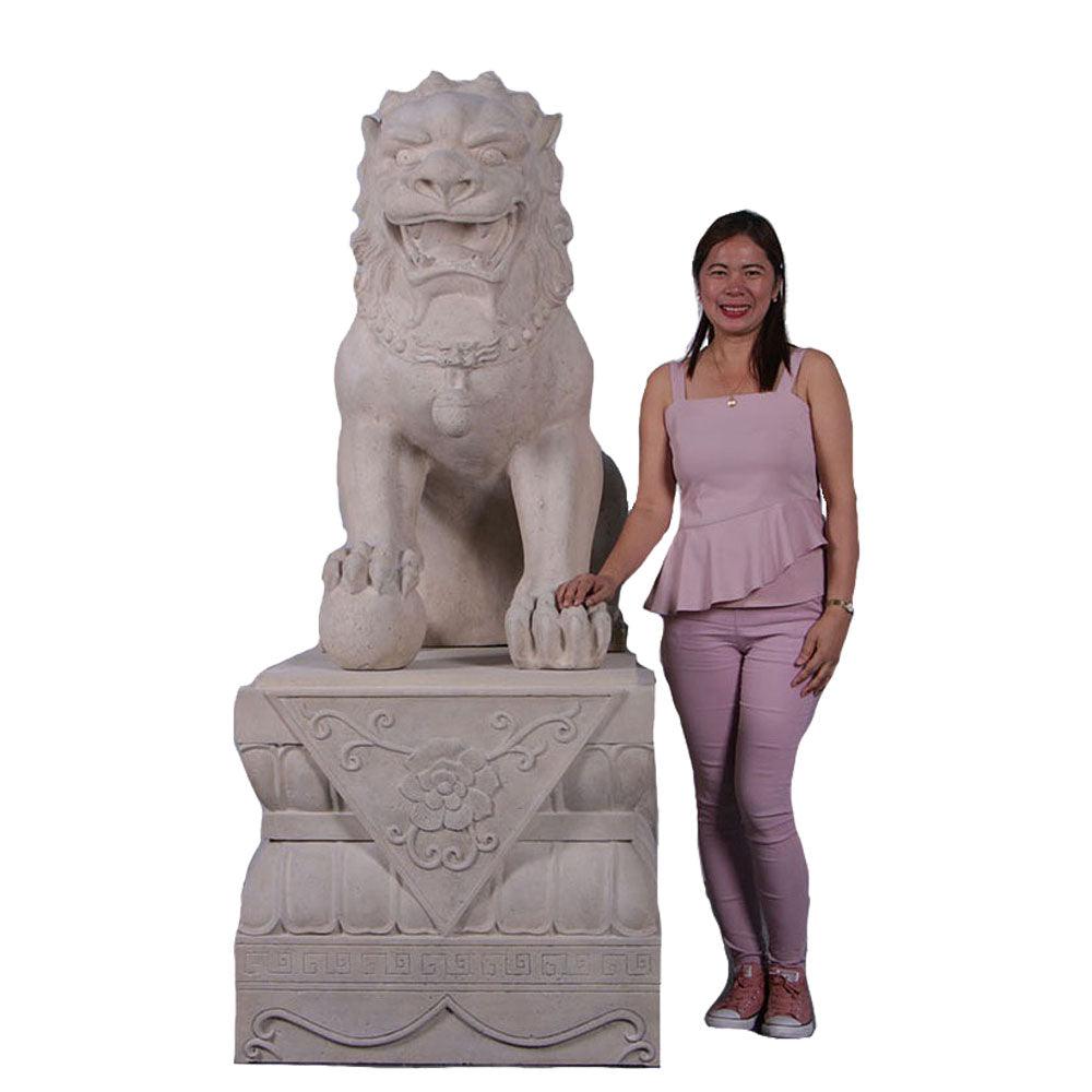 Stone Foo Dog Male On Base Statue