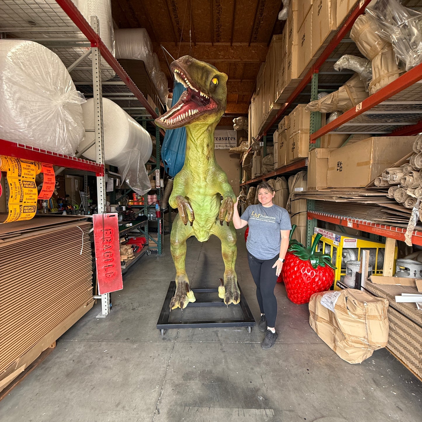 Green Raptor Dinosaur Life Size Statue