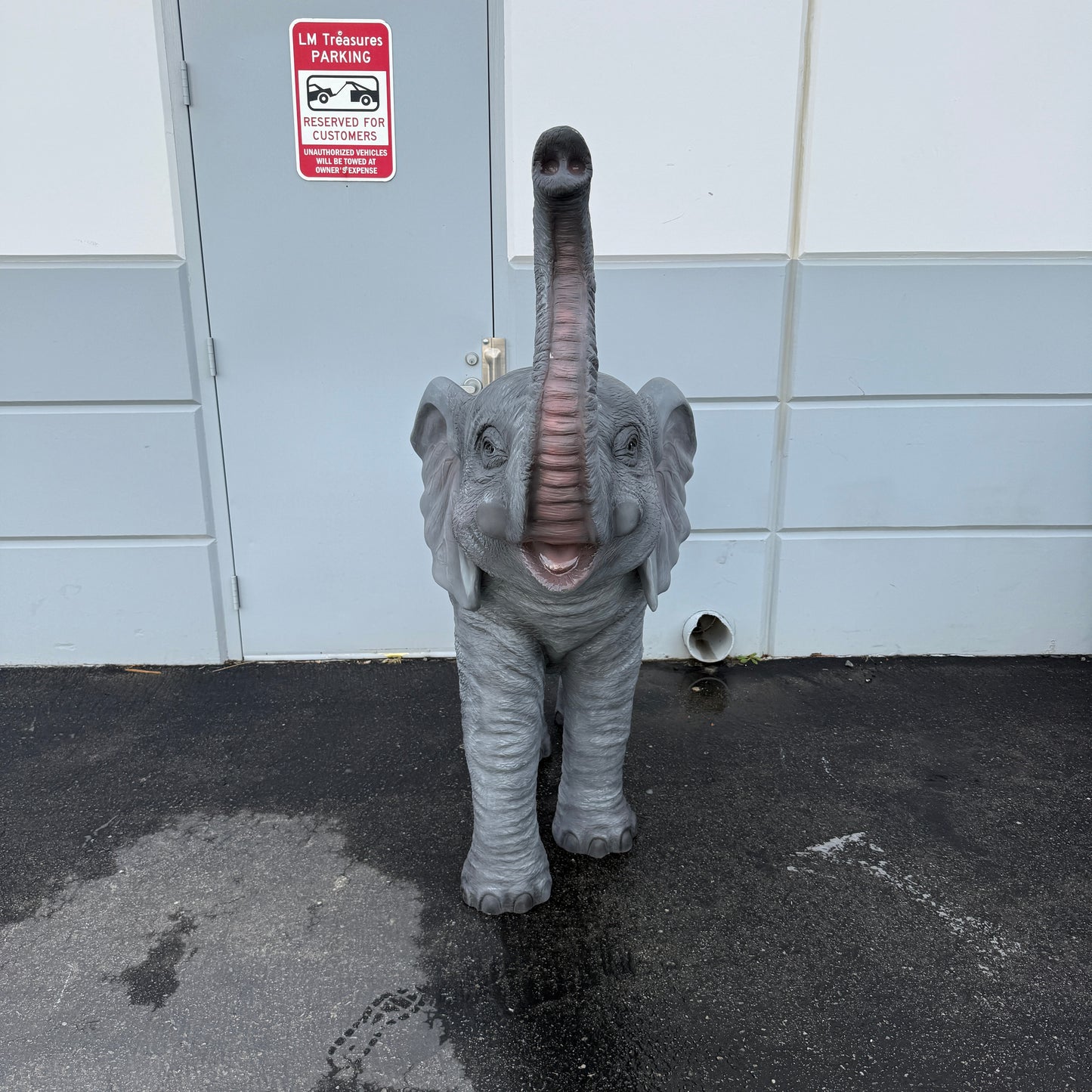 Standing Elephant With Tusks Statue