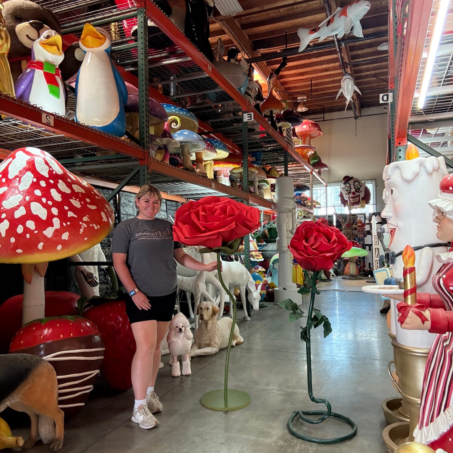 Large Fabric Rose Flower Statue