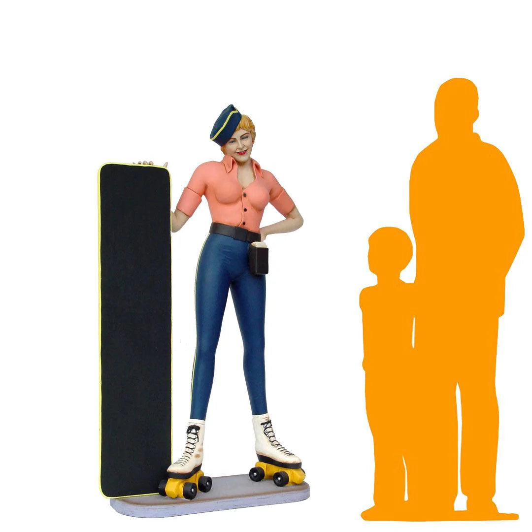 Car Hop Roller Skater Waitress With Menu Life Size Statue