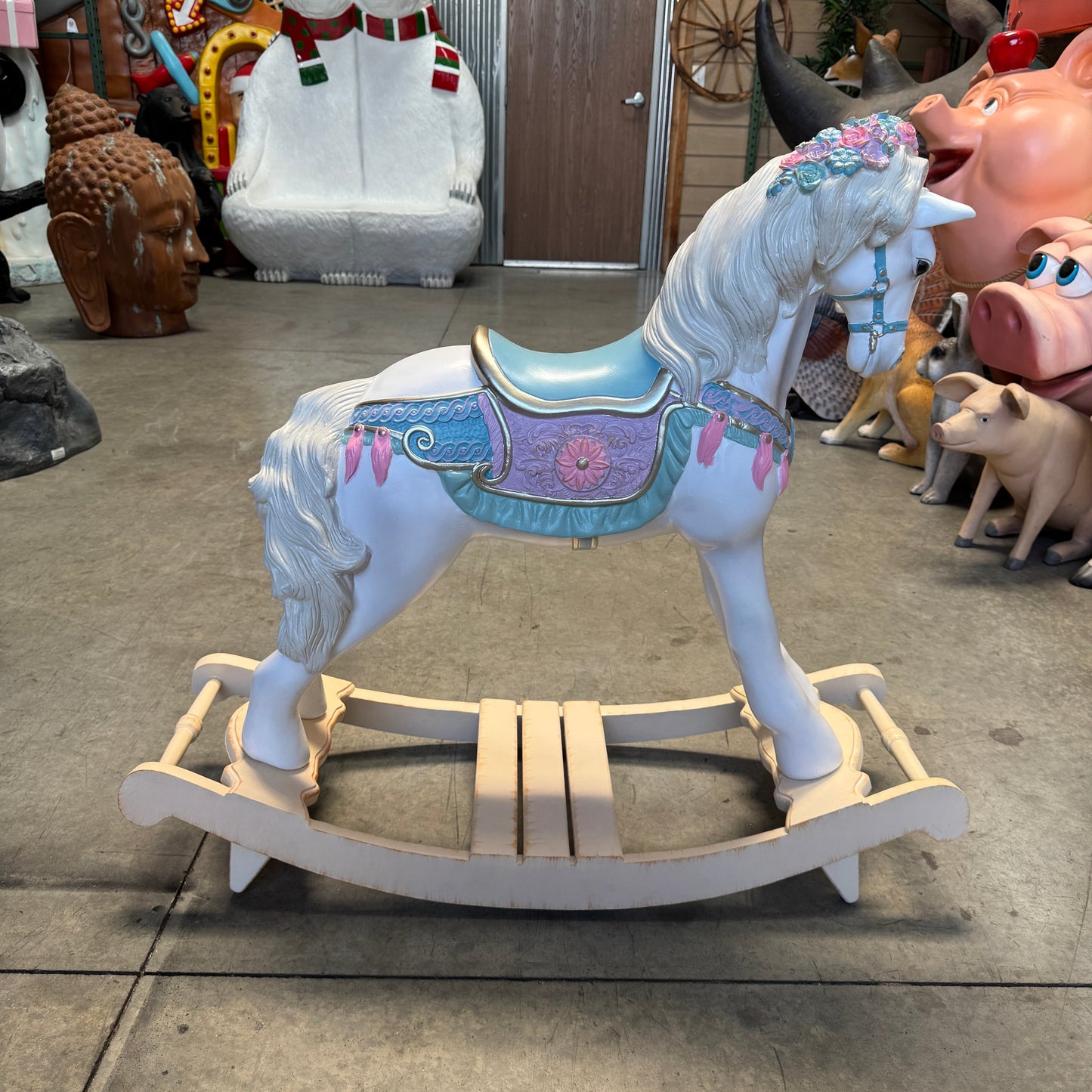 Blue Romantic Rocking Horse Statue A0340B-210106-H