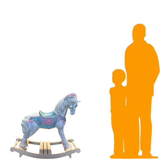 Blue Romantic Rocking Horse Statue A0340B-210106-H