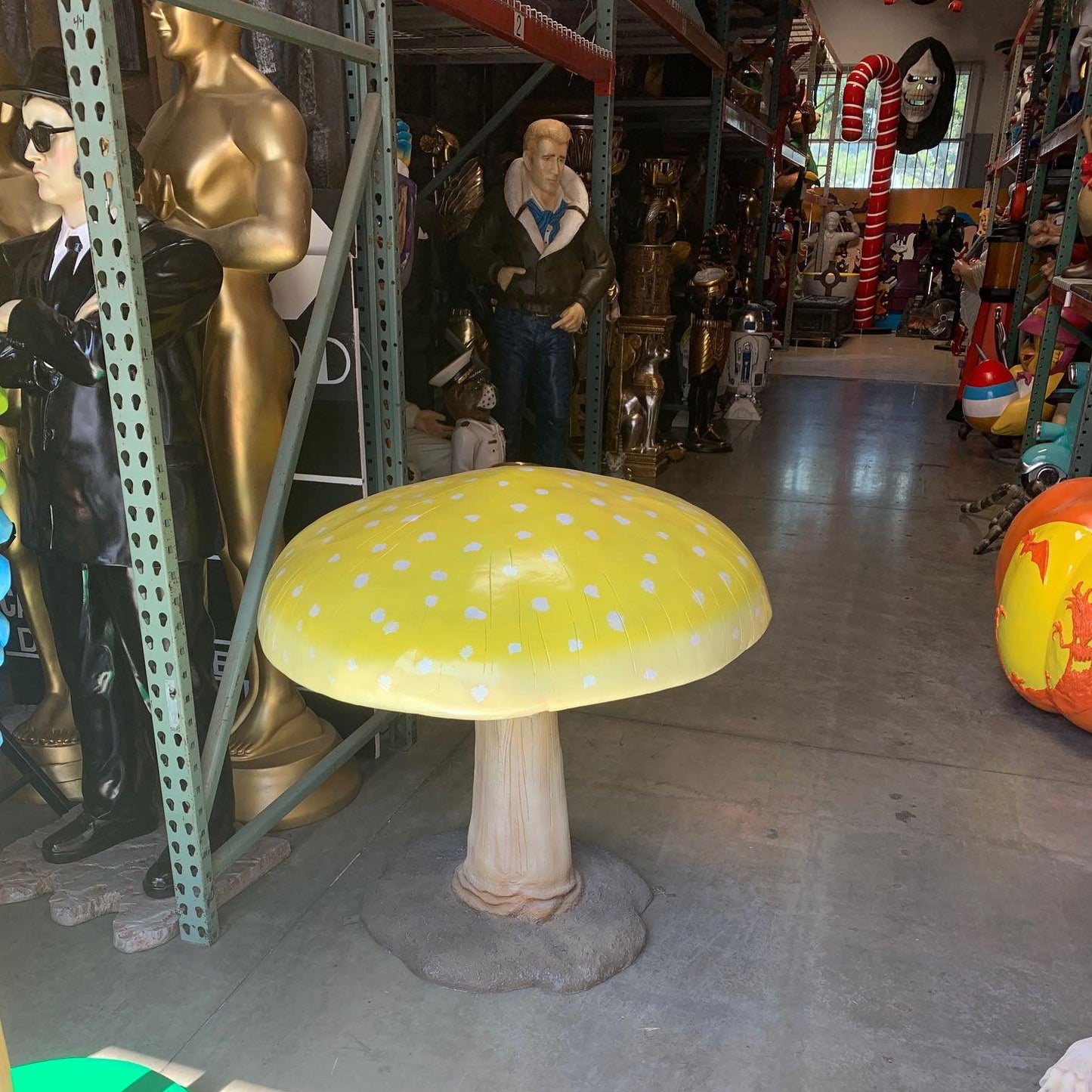 Large Yellow Mushroom Statue - LM Treasures Prop Rentals 
