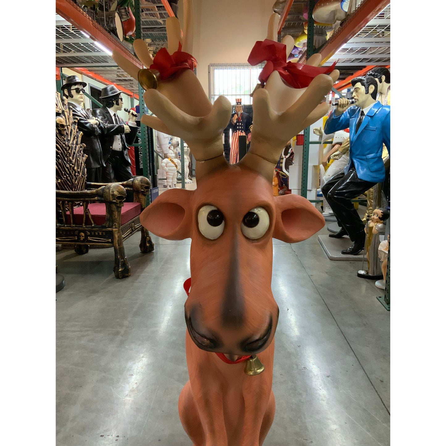Sitting Funny Reindeer Statue