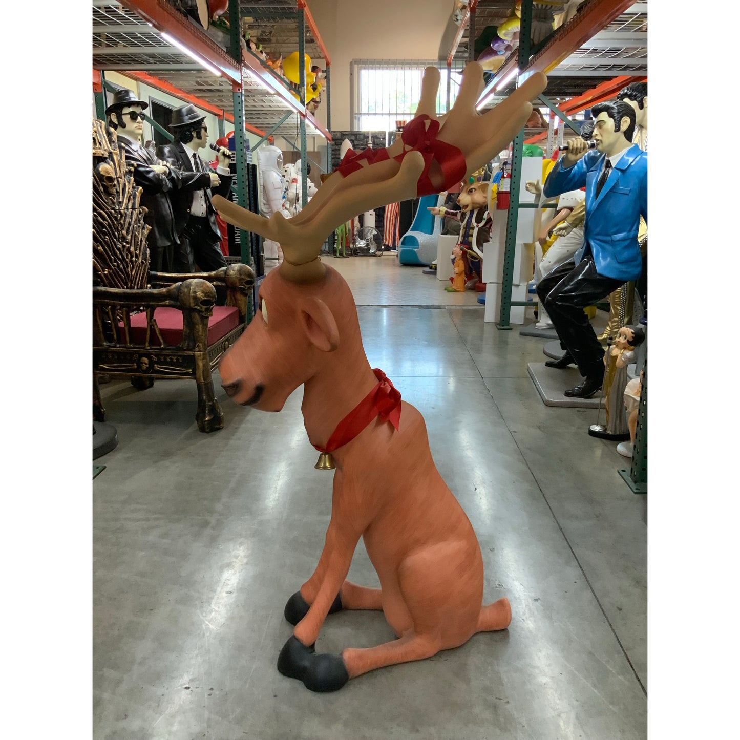 Sitting Funny Reindeer Statue