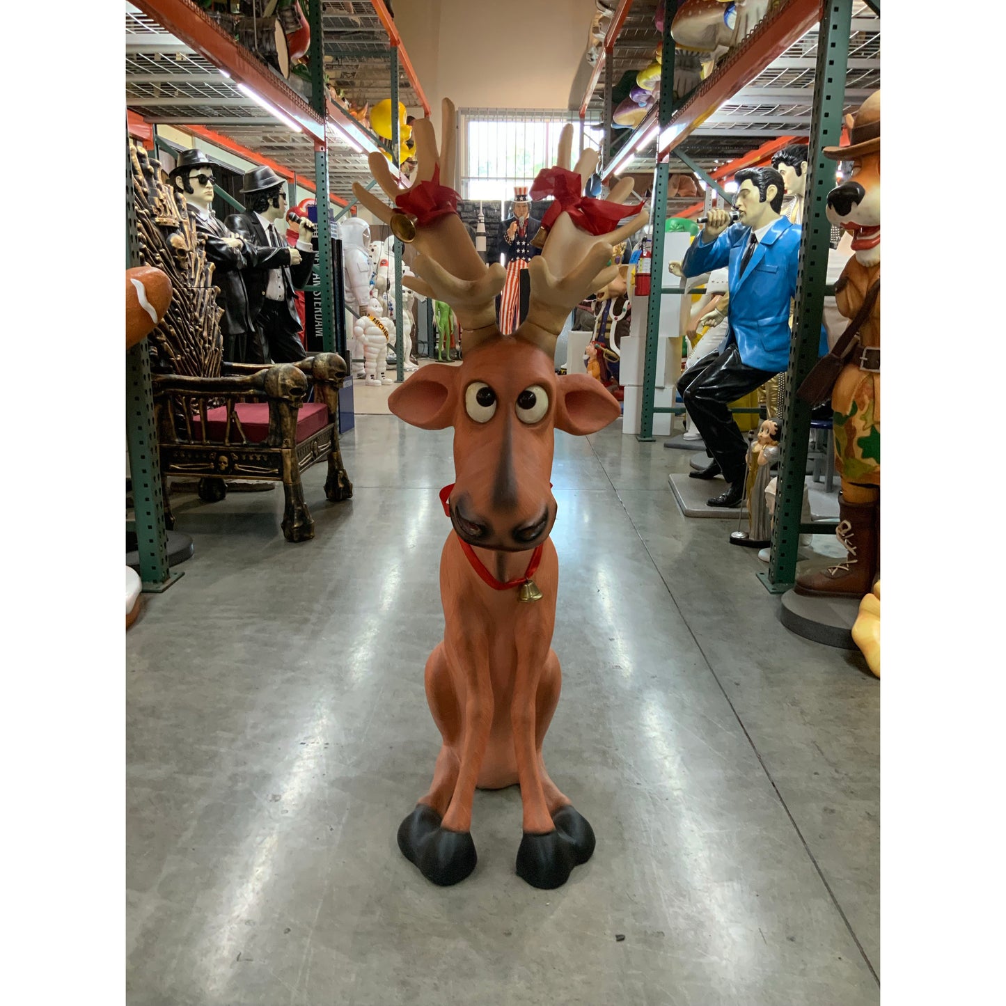 Sitting Funny Reindeer Statue