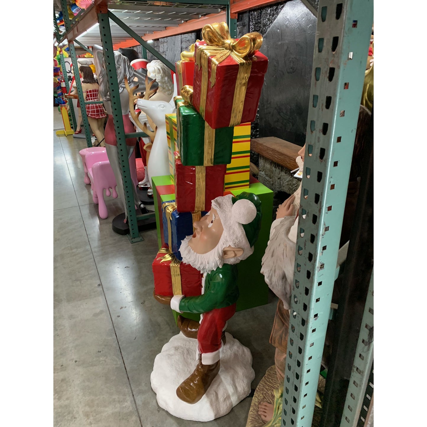 Elf With Stack Of Gifts Statue