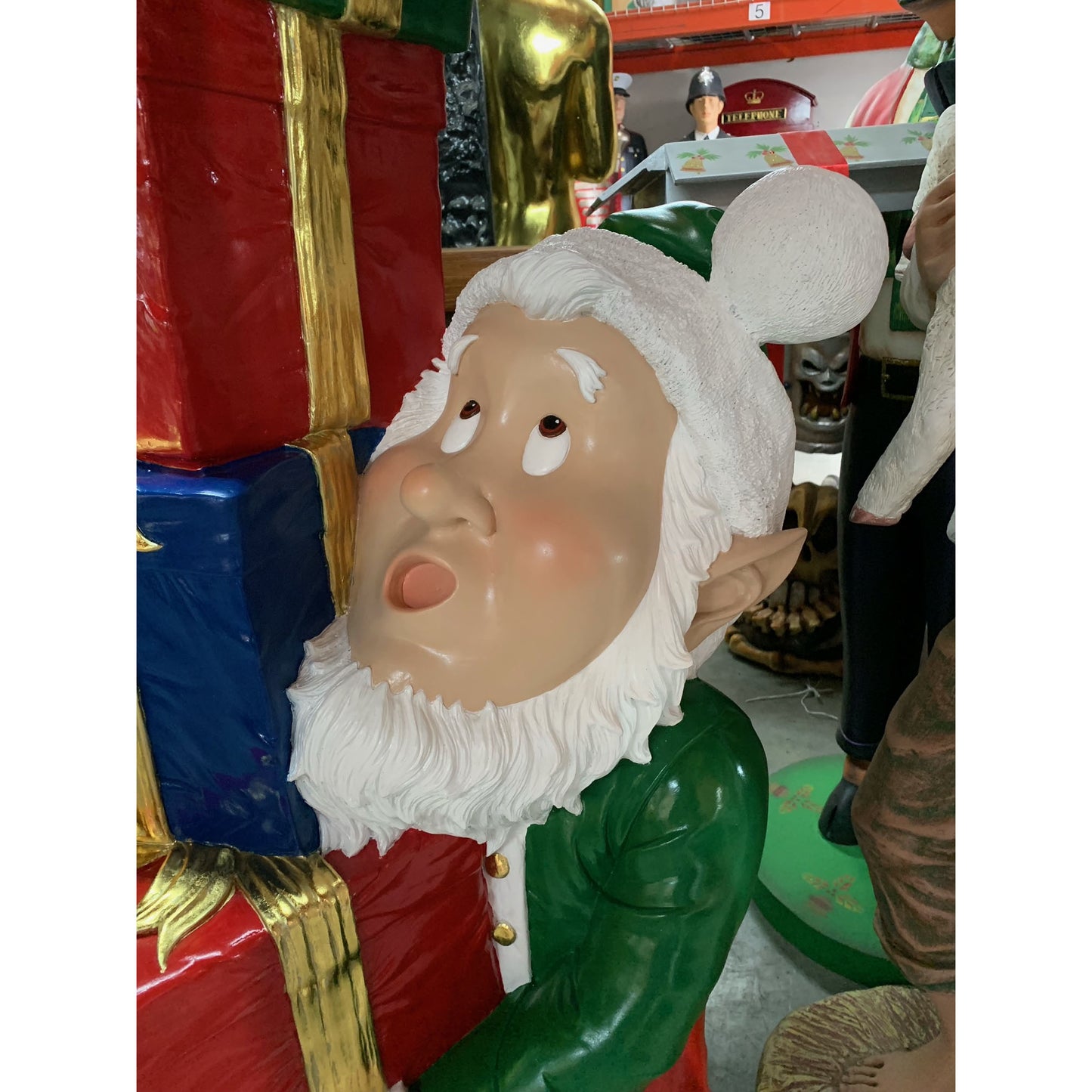 Elf With Stack Of Gifts Statue