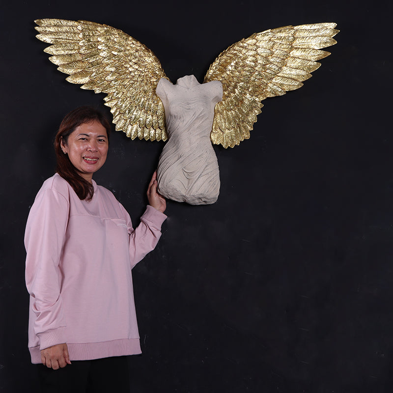 Small Female Stone Angel Wall Decor Statue