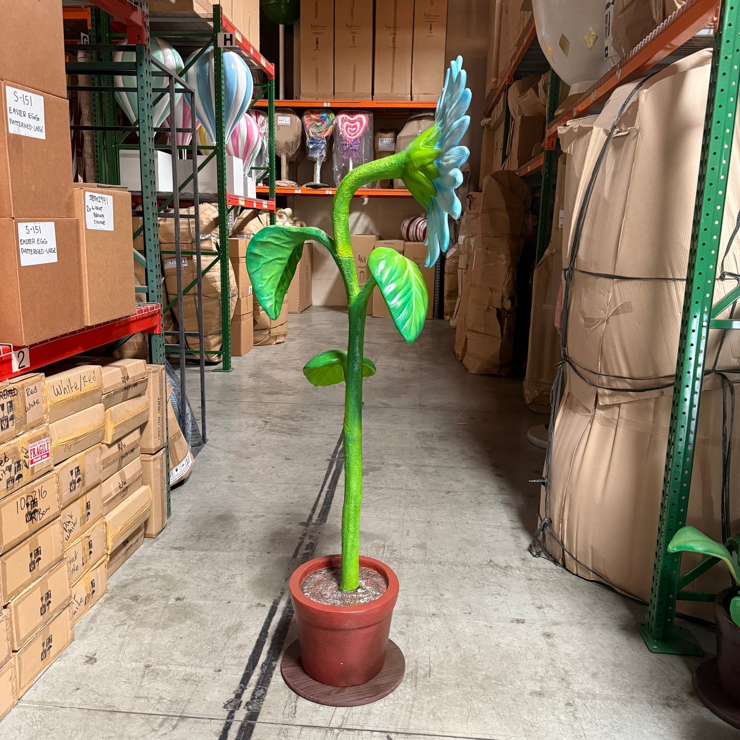 Large Blue Sunflower Statue