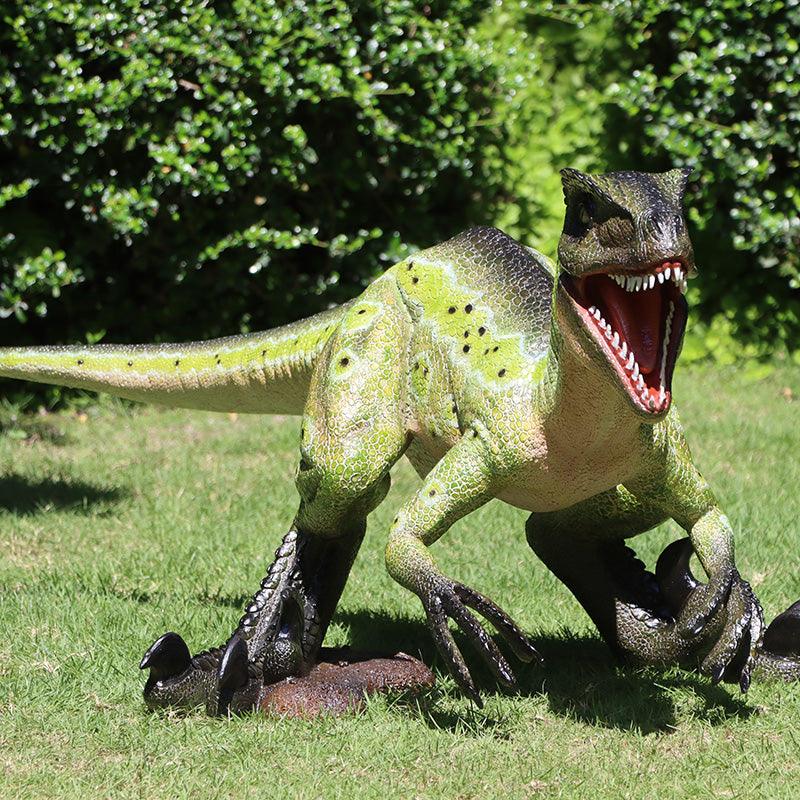 Green Velociraptor Baby Dinosaur Statue