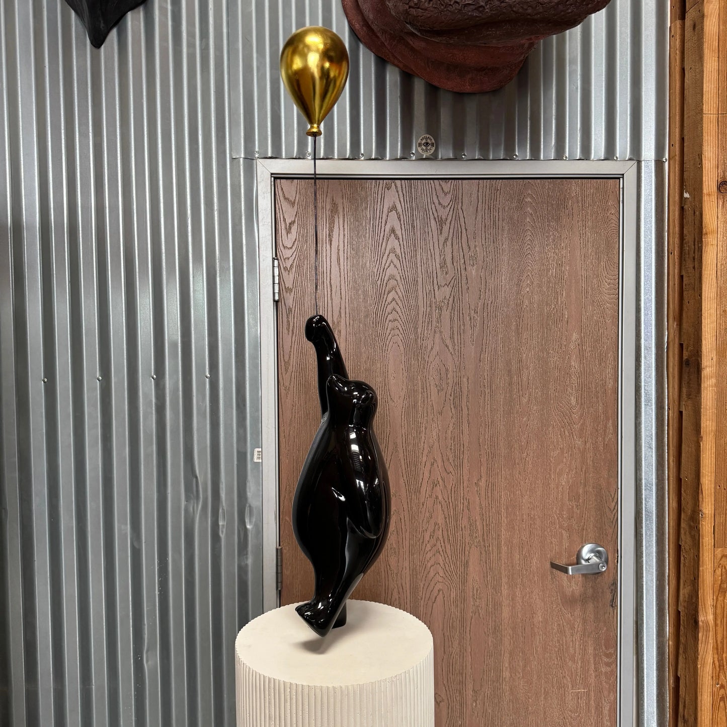 Black Bear with Balloon on Pedestal Statue F0111B-240117-H