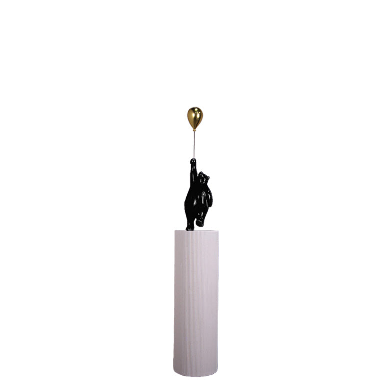Black Bear with Balloon on Pedestal Statue