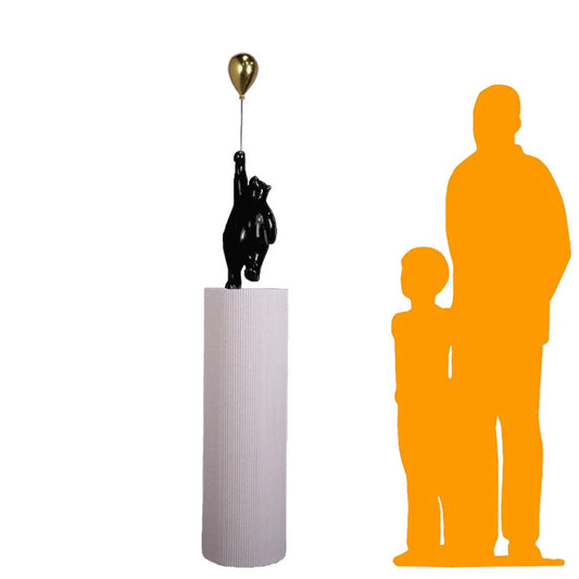 Black Bear with Balloon on Pedestal Statue