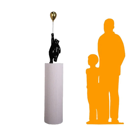 Black Bear with Balloon on Pedestal Statue F0111B-240117-H