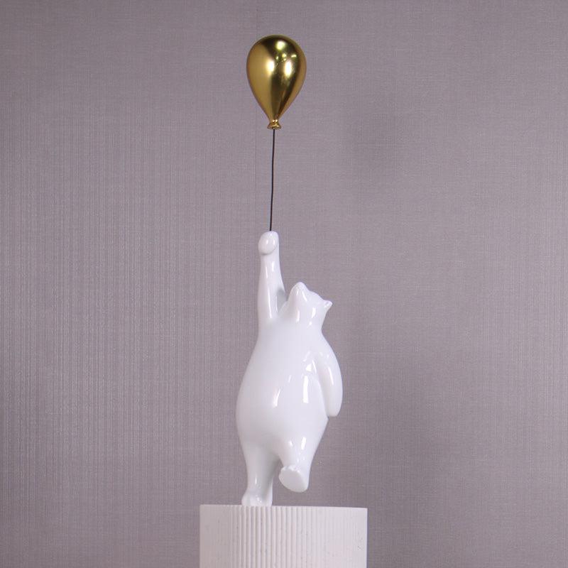 White Bear with Balloon on Pedestal Statue