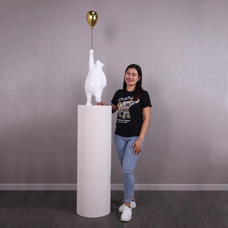White Bear with Balloon on Pedestal Statue