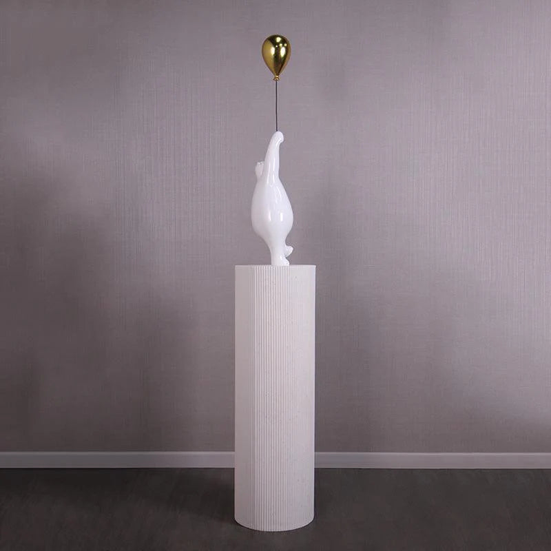 White Bear with Balloon on Pedestal Statue