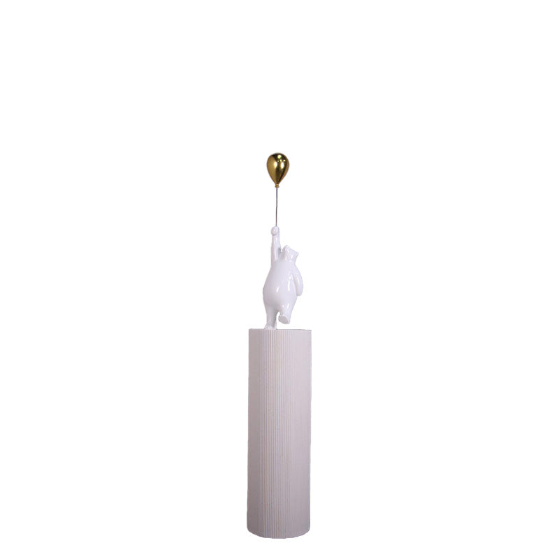 White Bear with Balloon on Pedestal Statue