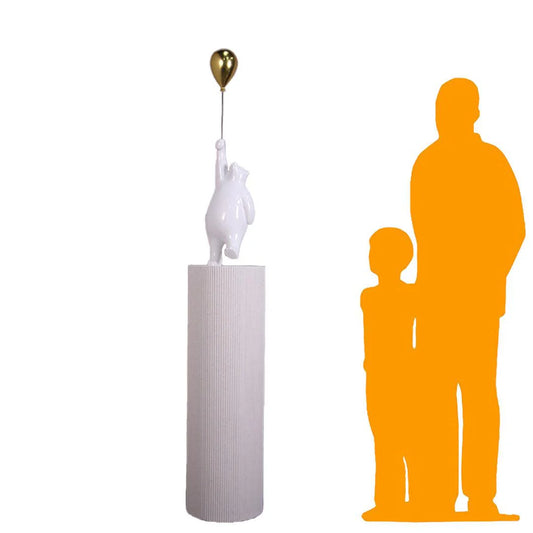 White Bear with Balloon on Pedestal Statue