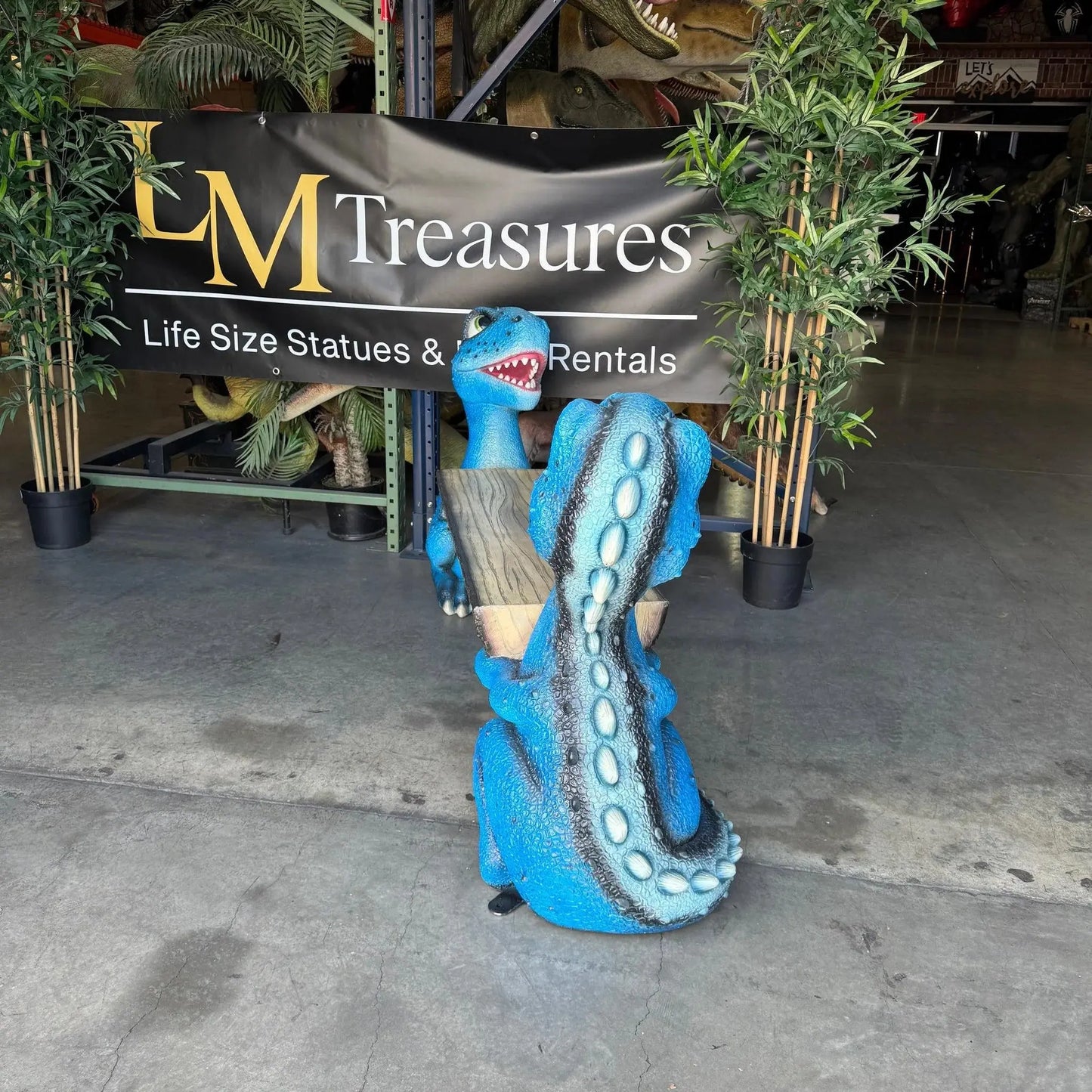 Child's Velociraptor Dinosaur Bench Statue F0152-240135-H