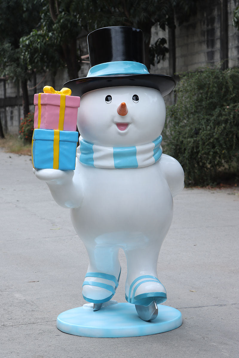 Ice Skating Snowman Father Statue