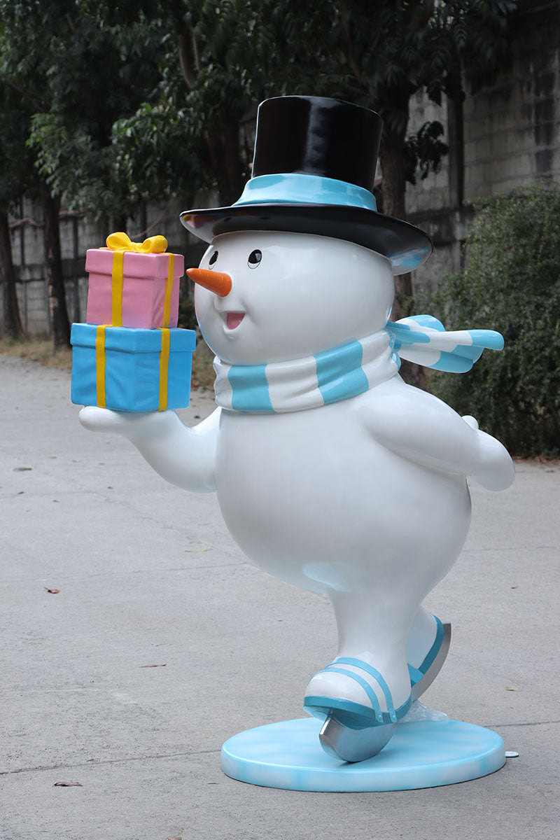Ice Skating Snowman Father Statue