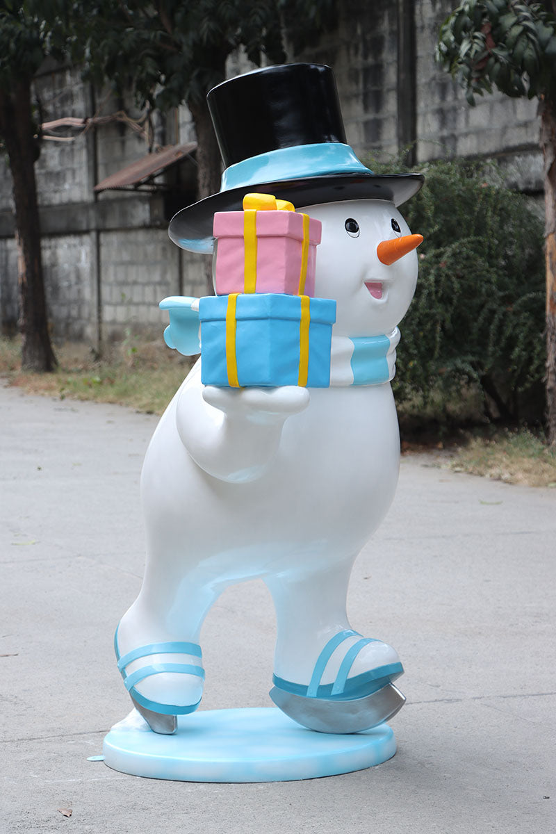 Ice Skating Snowman Father Statue