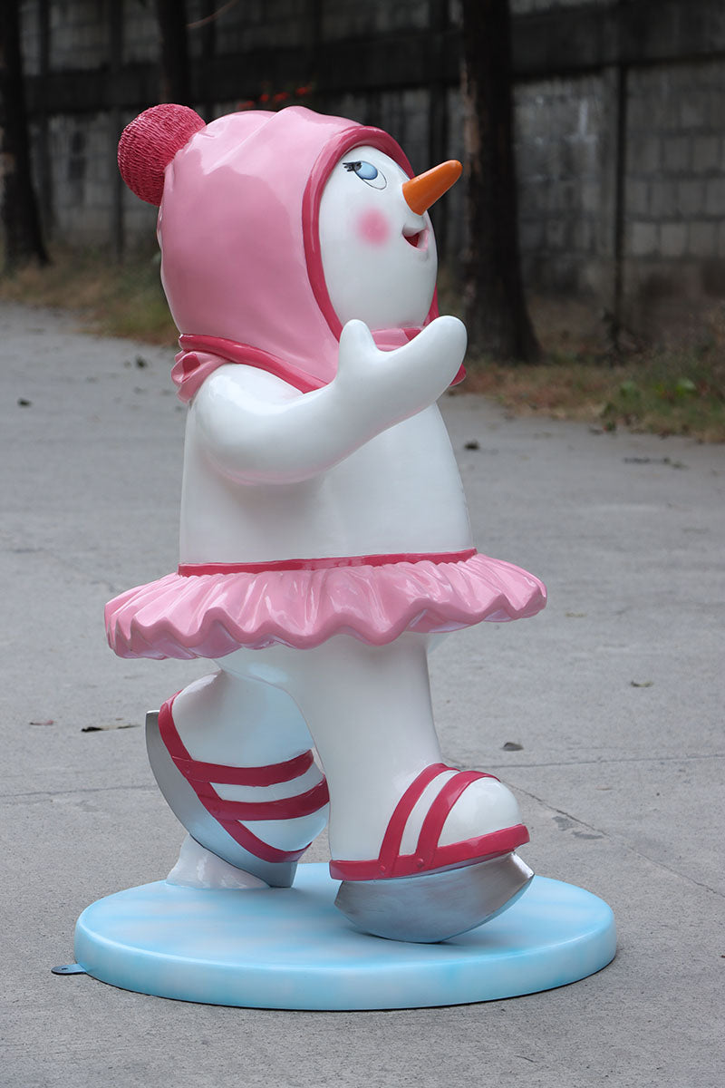 Ice Skating Snowman Daughter Statue