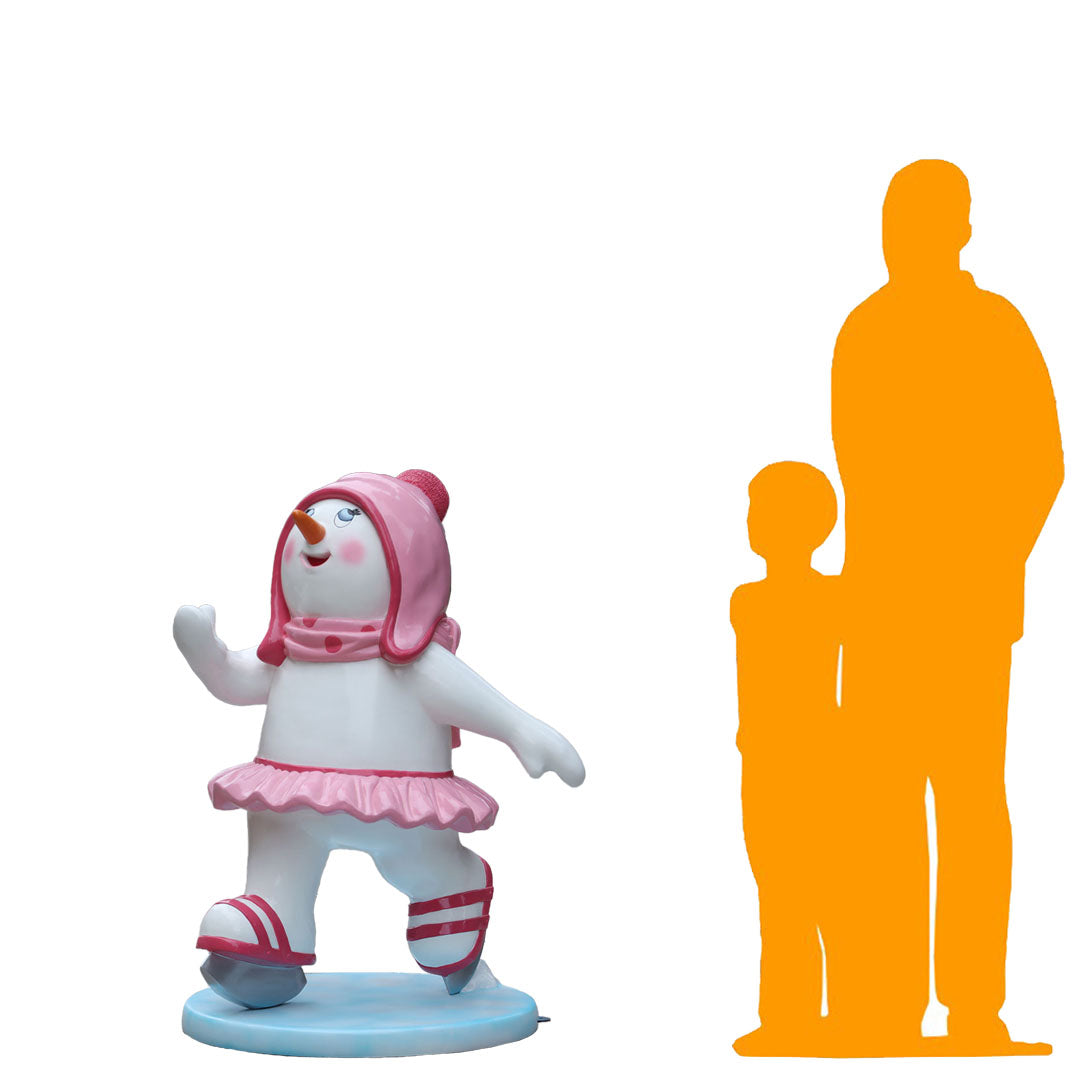 Ice Skating Snowman Daughter Statue