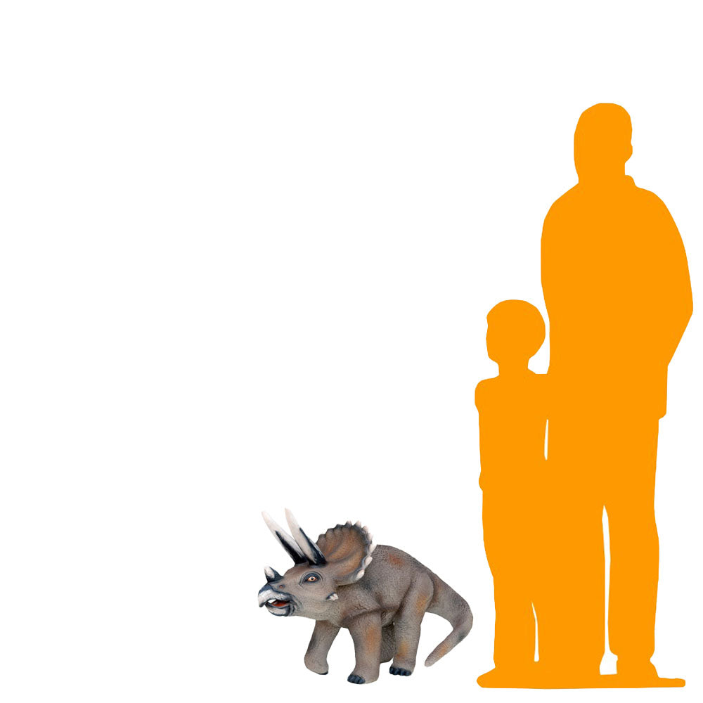 Small Gray Walking Triceratops Dinosaur Statue