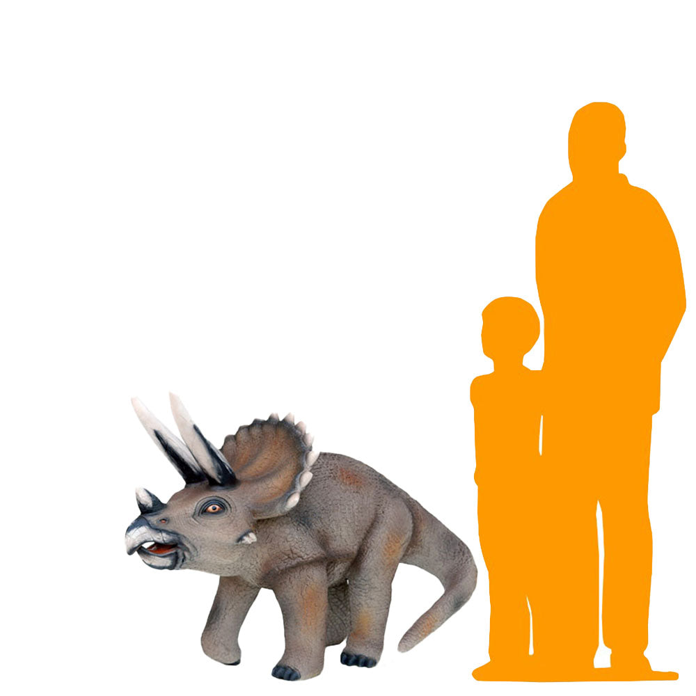 Gray Walking Triceratops Dinosaur Statue