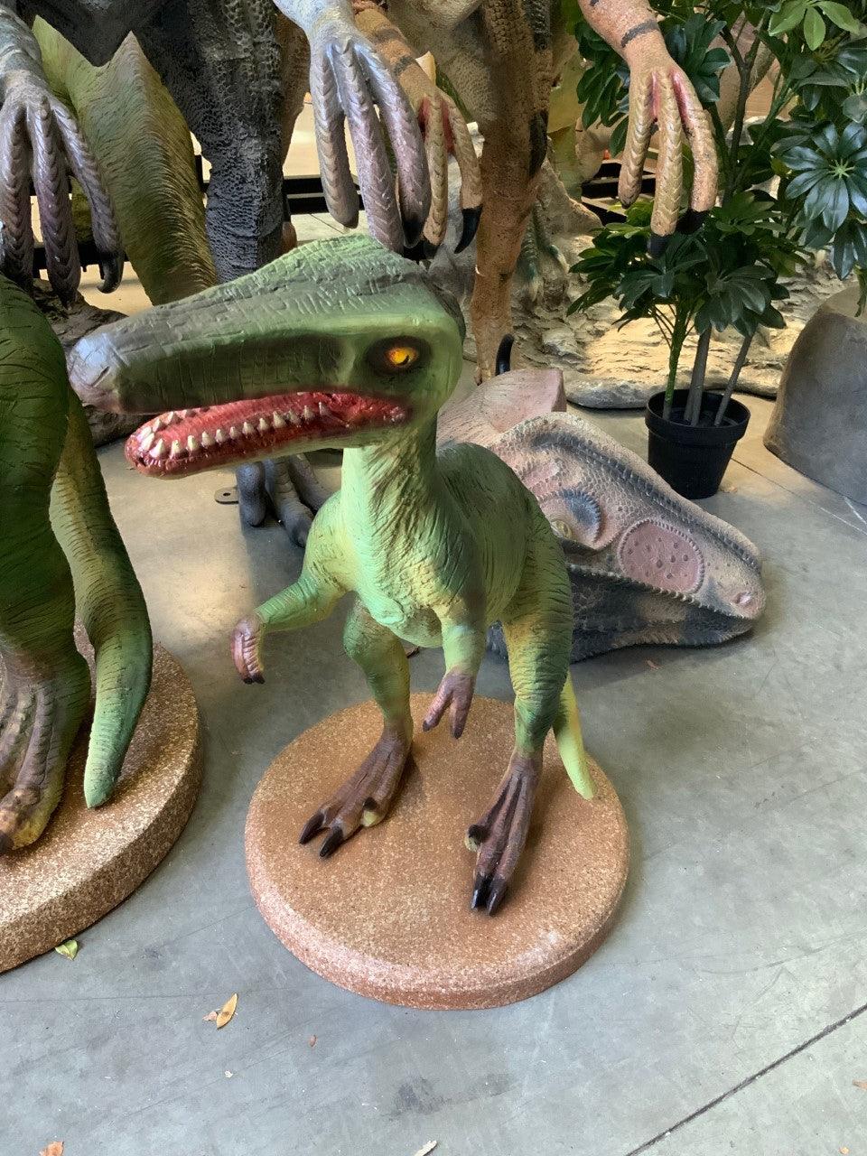 Small Green Raptor Dinosaur Statue