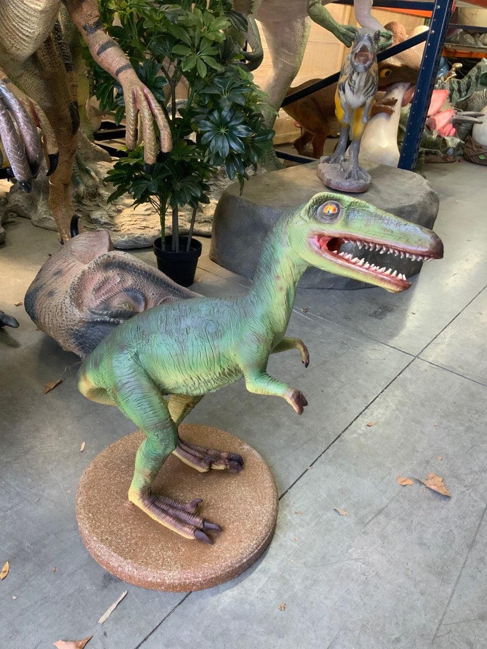 Small Green Raptor Dinosaur Statue