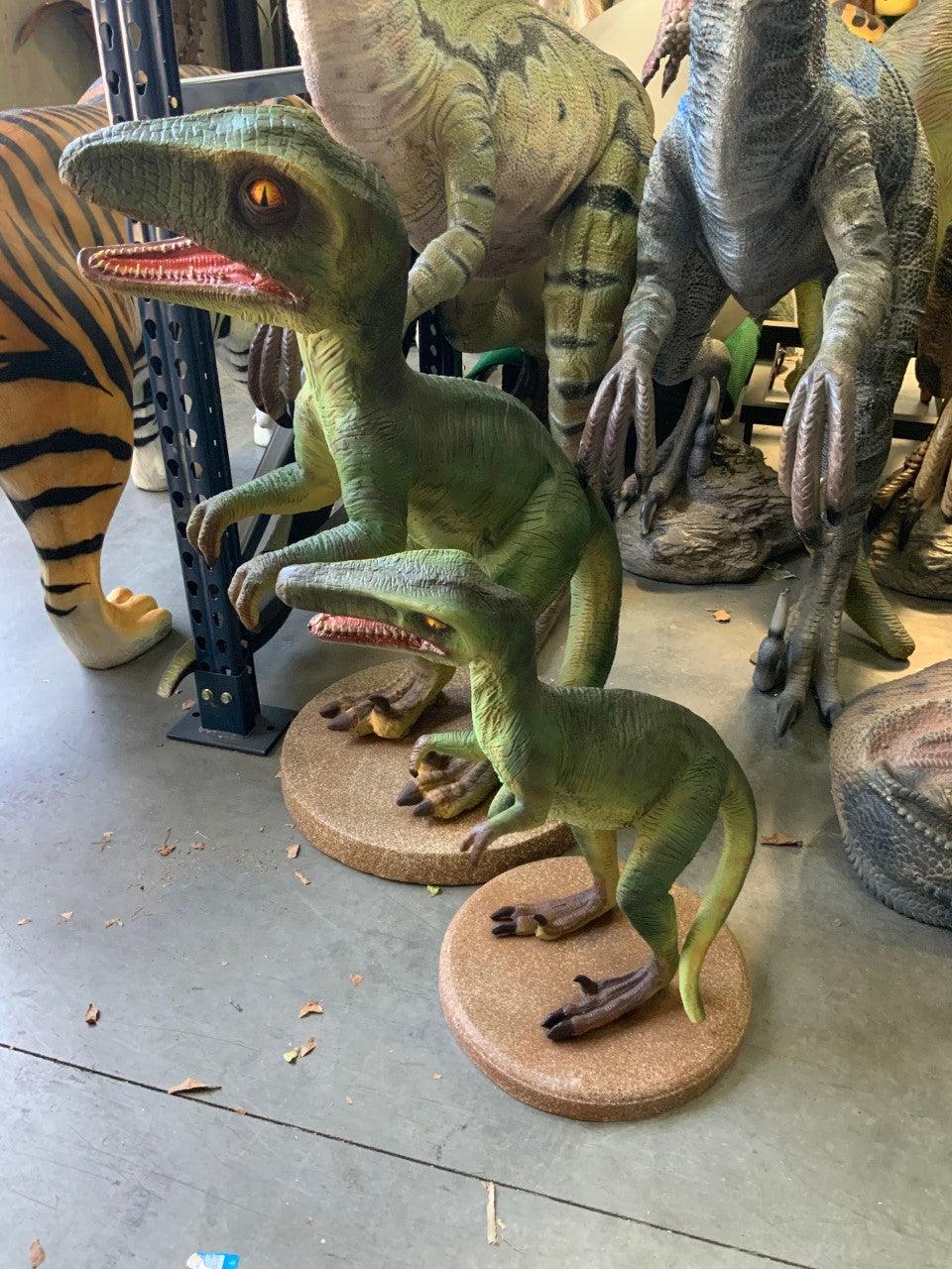 Small Green Raptor Dinosaur Statue