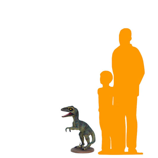 Small Green Raptor Dinosaur Statue