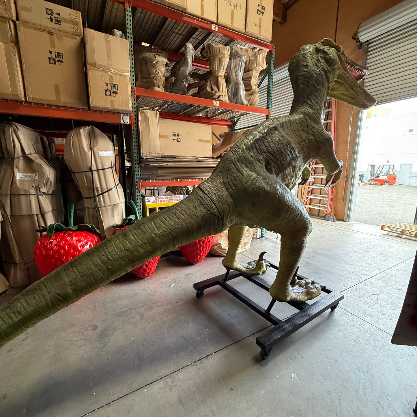 Green Raptor Dinosaur Life Size Statue