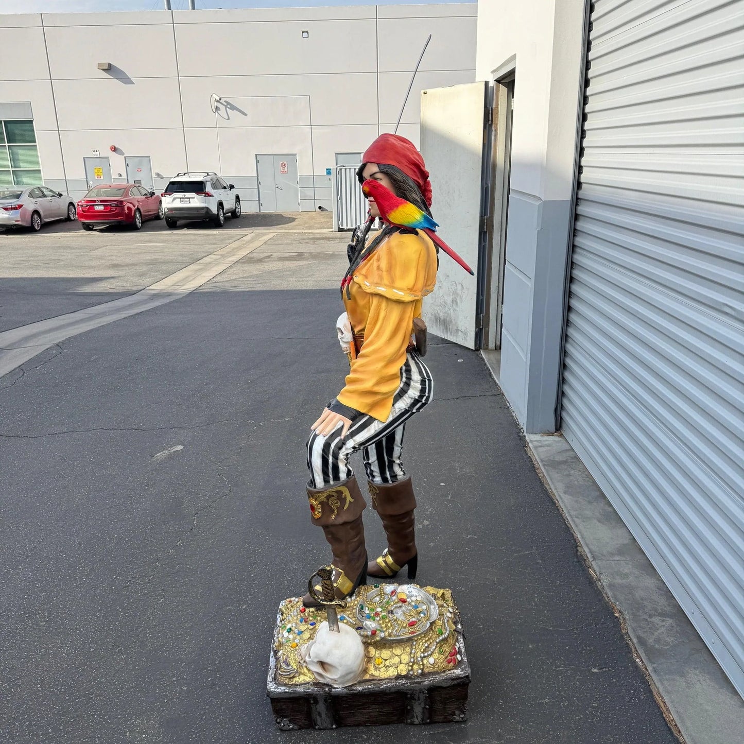 Lady Pirate With Treasure Chest Statue