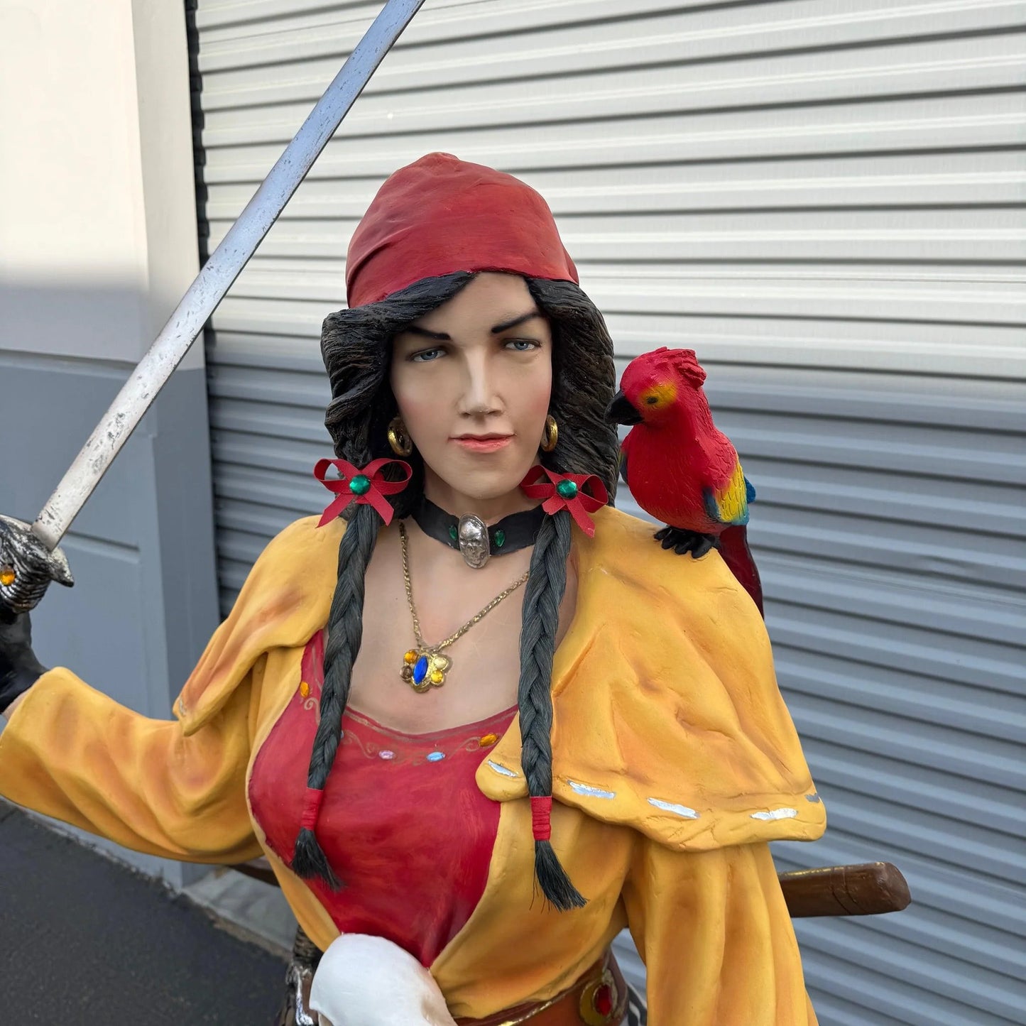 Lady Pirate With Treasure Chest Statue