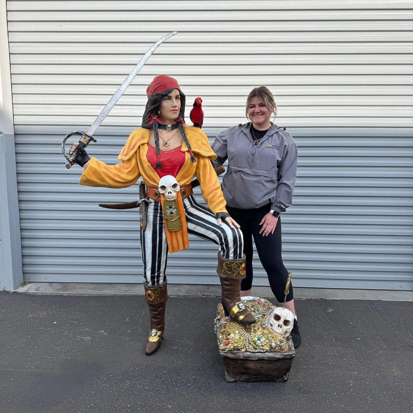 Lady Pirate With Treasure Chest Statue