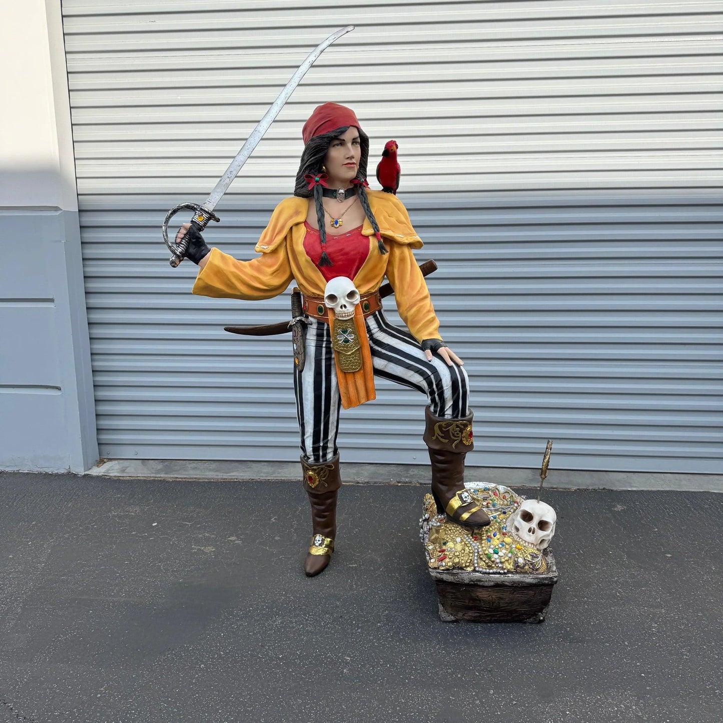 Lady Pirate With Treasure Chest Statue