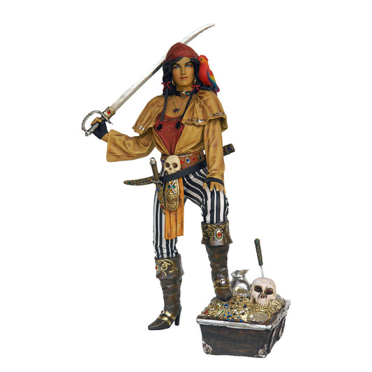 Lady Pirate With Treasure Chest Statue